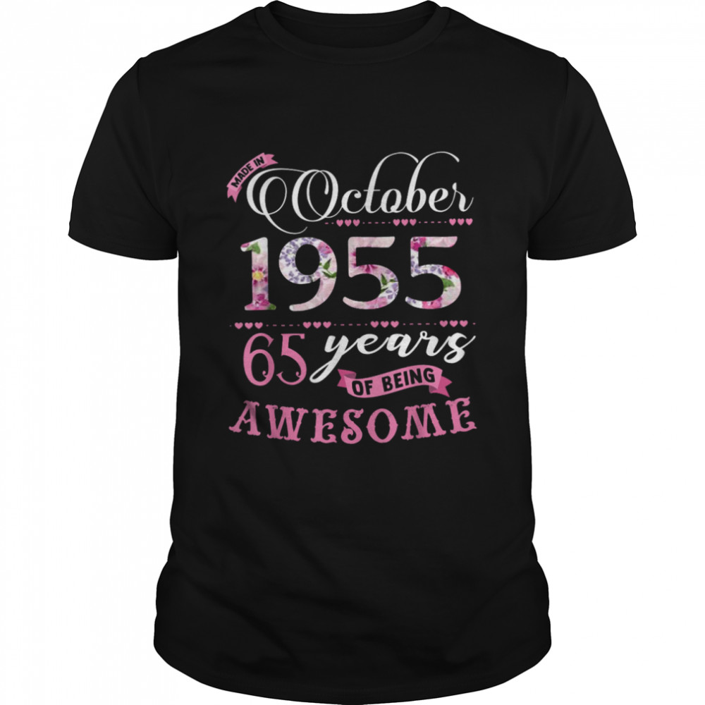 65th Birthday Floral Born in October 1955 Classic Men's T-shirt