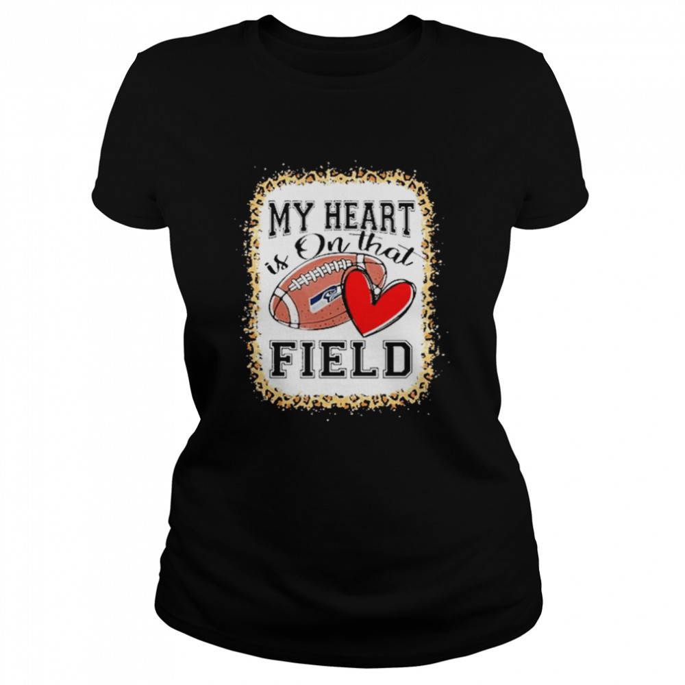 Seattle Seahawks Bleached My Heart Is On That Field Football Mom Leopard Classic Women's T-shirt