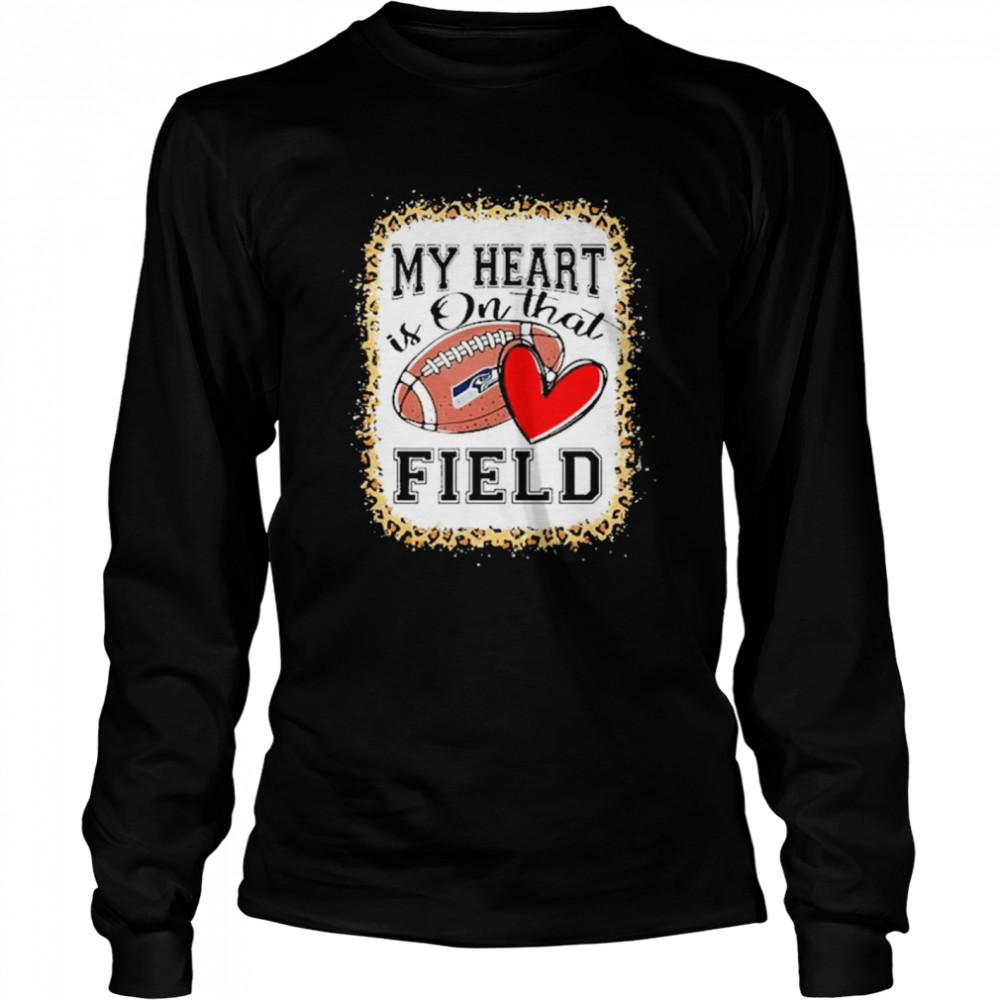 Seattle Seahawks Bleached My Heart Is On That Field Football Mom Leopard Long Sleeved T-shirt