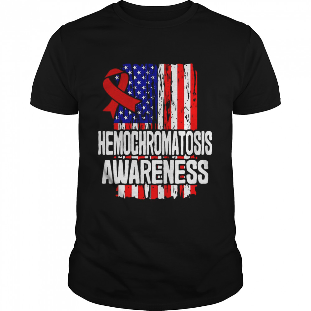 American Flag Red Ribbon Hemochromatosis Survivor T-shirts