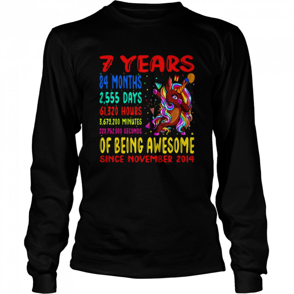 Kinder 7 Jahre großartig zum 7 Geburtstag Dabbing Brown Unicorn  Long Sleeved T-shirt