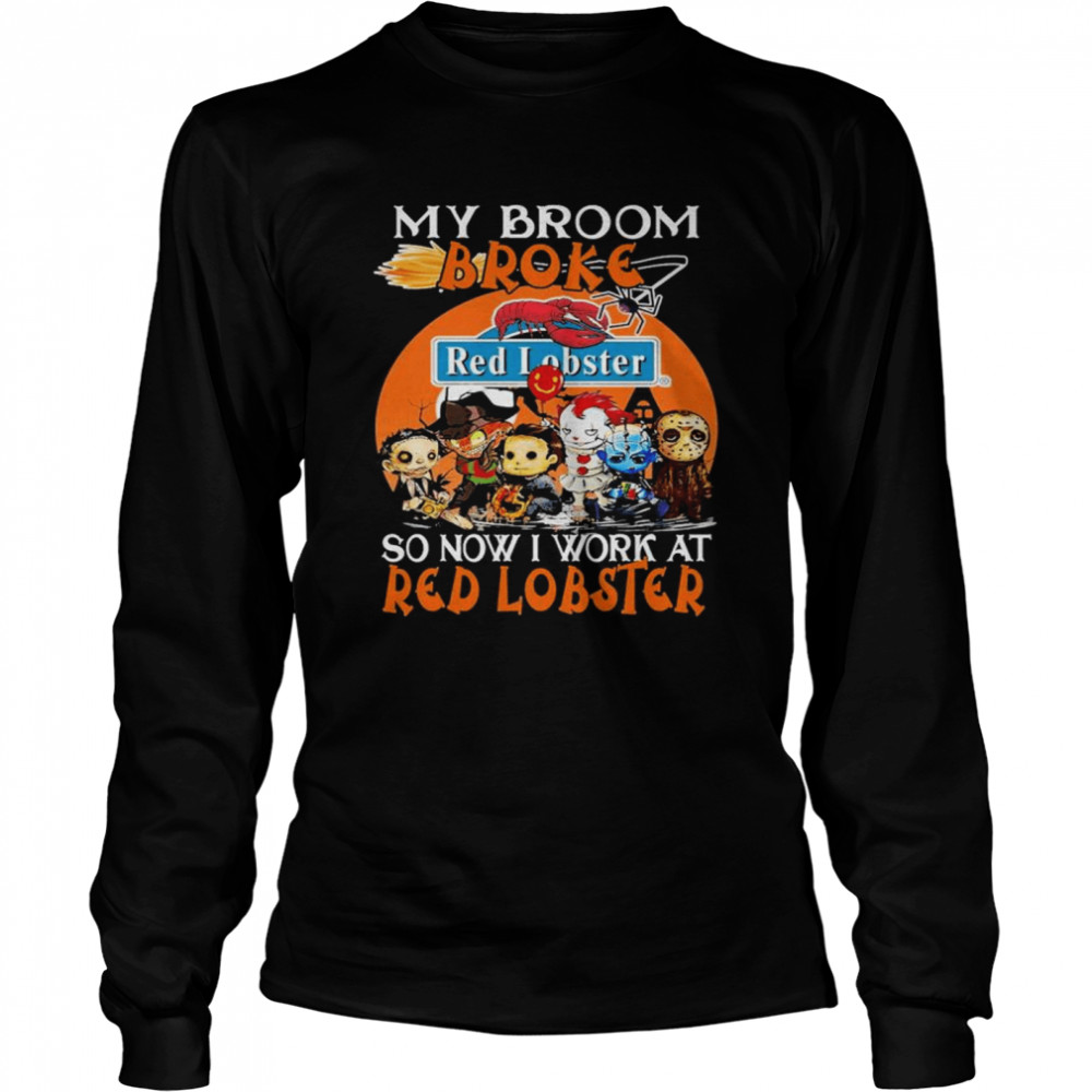 Horror movie character chibi my broom broke so now i work at Red Lobster halloween shirt Long Sleeved T-shirt
