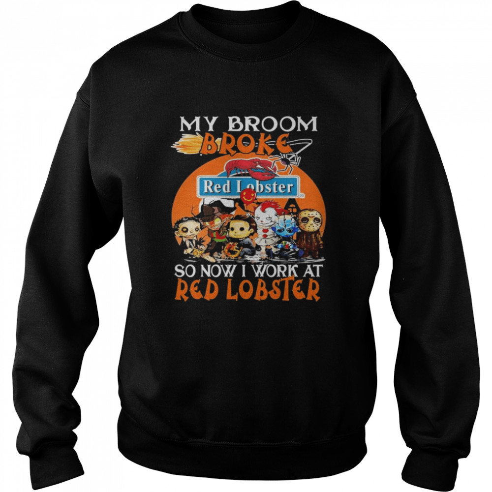 Horror movie character chibi my broom broke so now i work at Red Lobster halloween shirt Unisex Sweatshirt