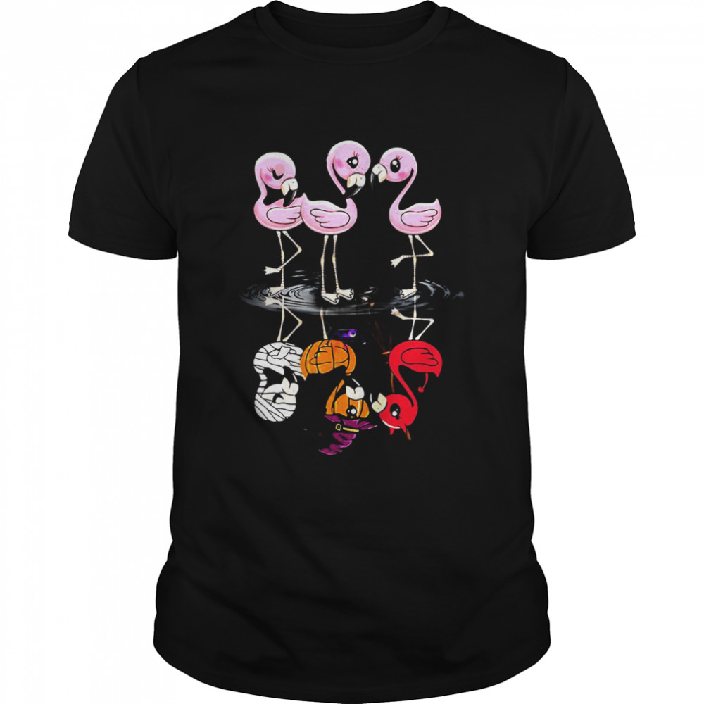 Flamingo Water Reflection Witch Flamingo Halloween T-shirt Classic Men's T-shirt