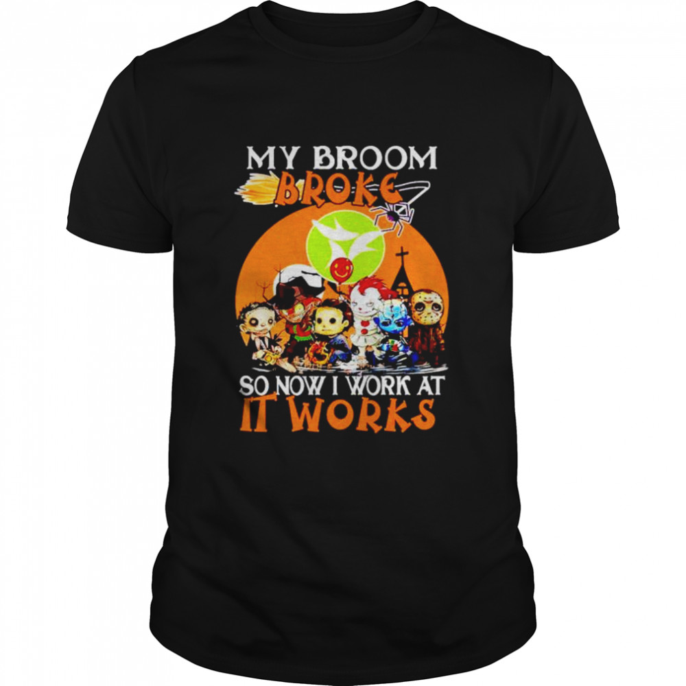 Official horror Halloween chibi my broom broke so now I work at Ingles It Works shirts