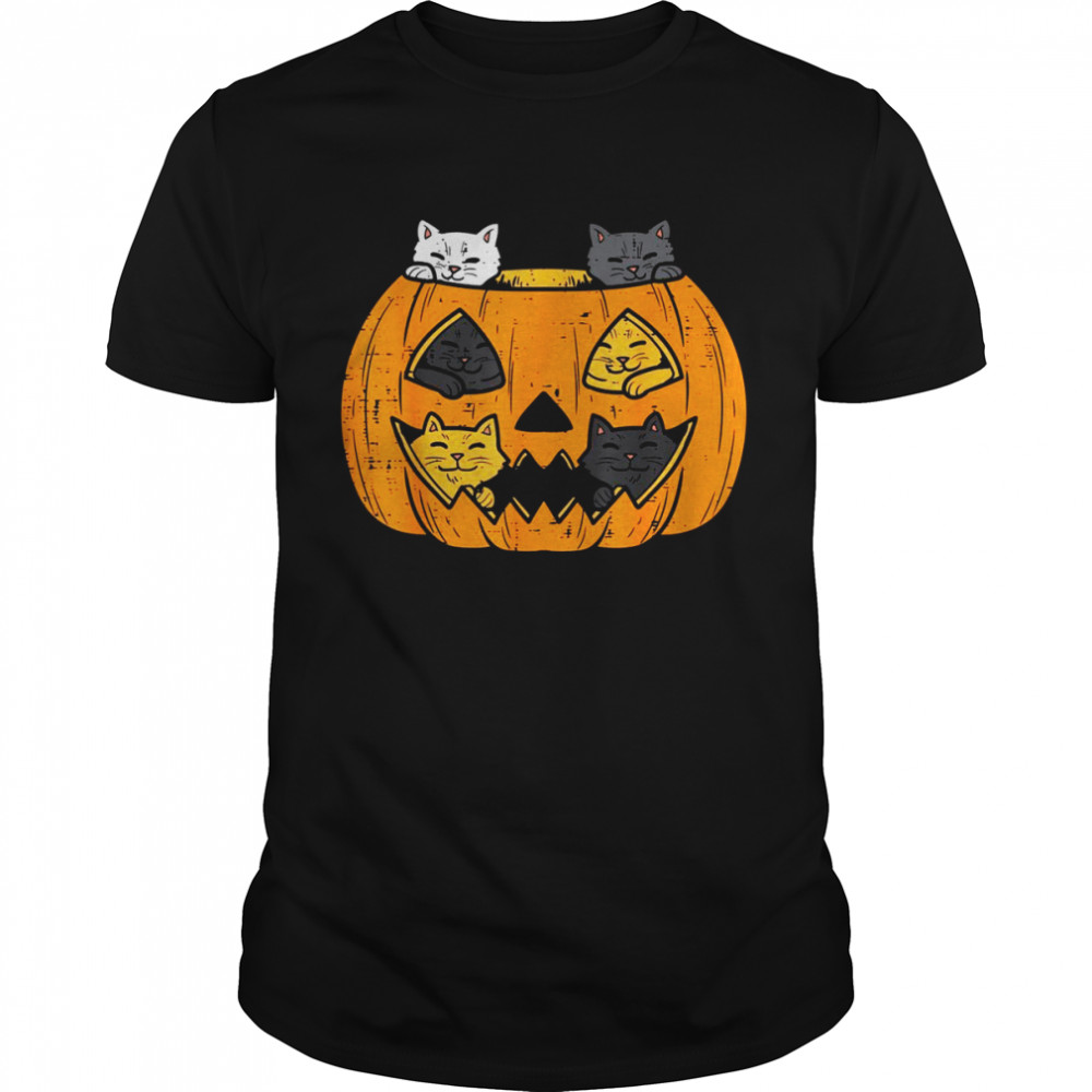 Pumpkin Jack O Lantern Cats Kitten Cute Halloween Girl  Classic Men's T-shirt