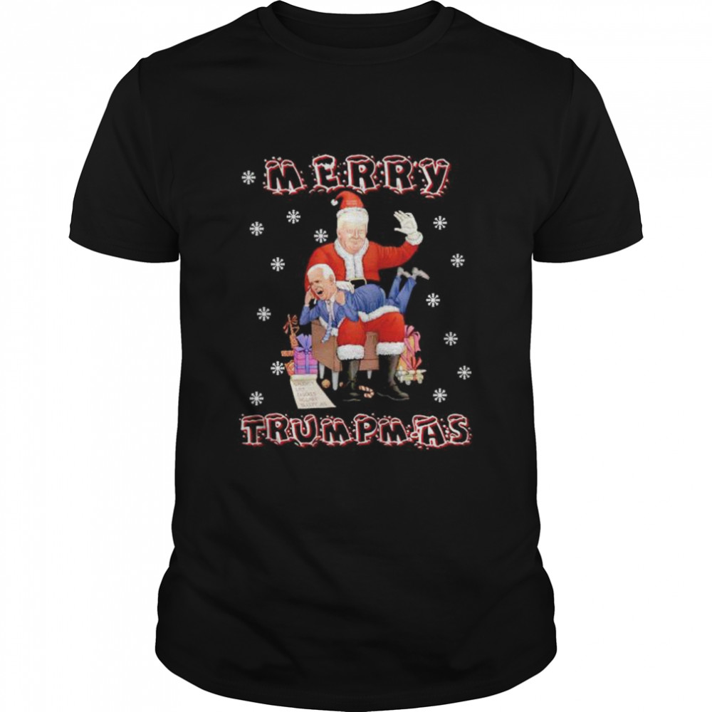 Awesome santa Trump hit Biden merry Trumpmas Christmas shirt