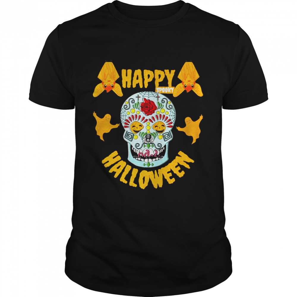 Happy Spooky Halloween Pumpkin Eyes Skeleton Bats & Ghosts Shirt