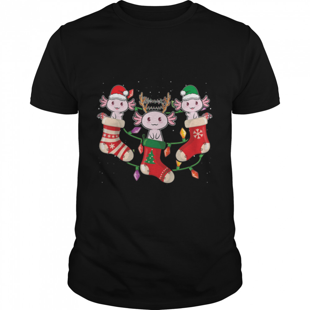 Axolotl In Christmas Socks Family Funny Axolotl Fish Lover T- B09JZ6F5HD Classic Men's T-shirt