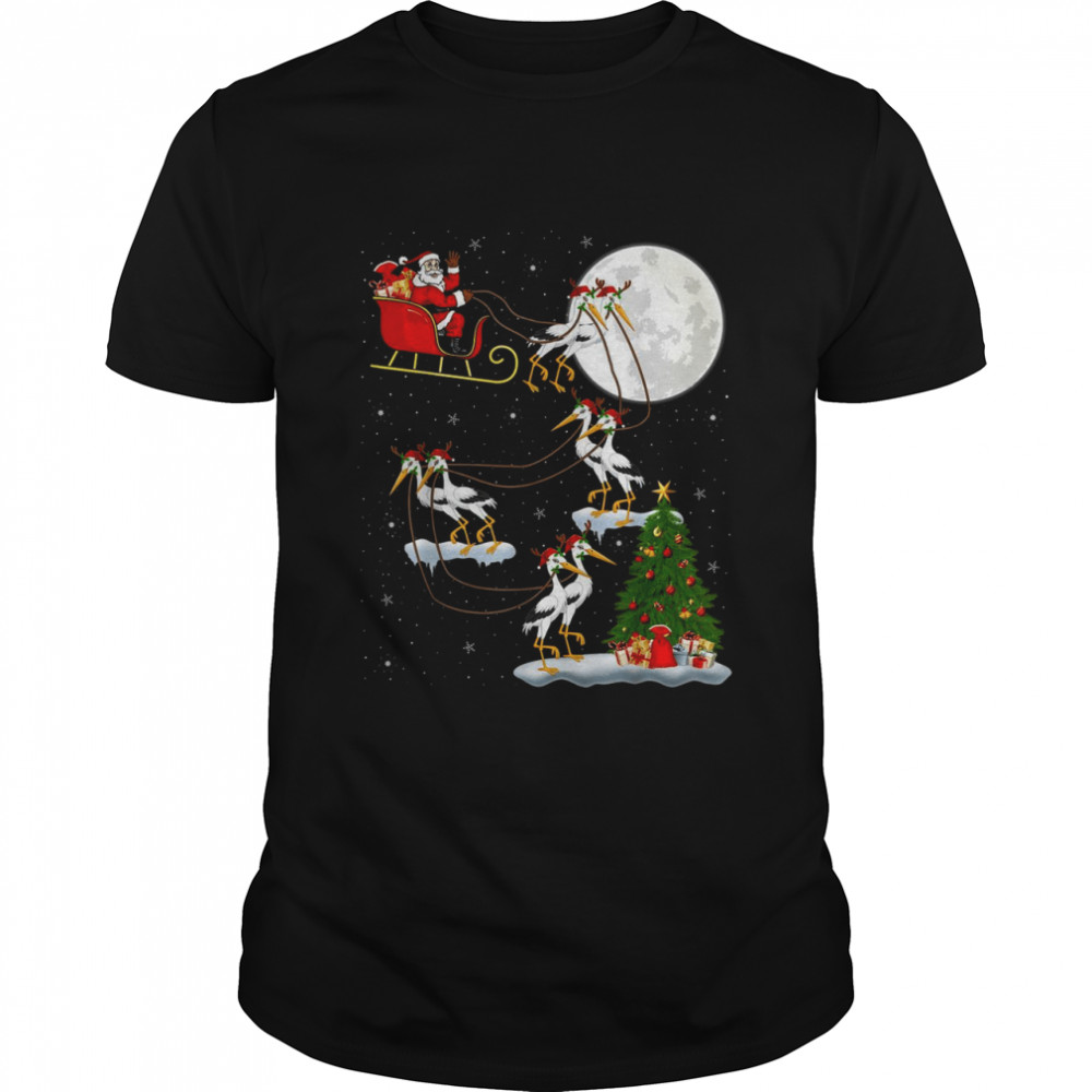 Xmas Lighting Tree Santa Riding Stork Bird Christmas Shirt