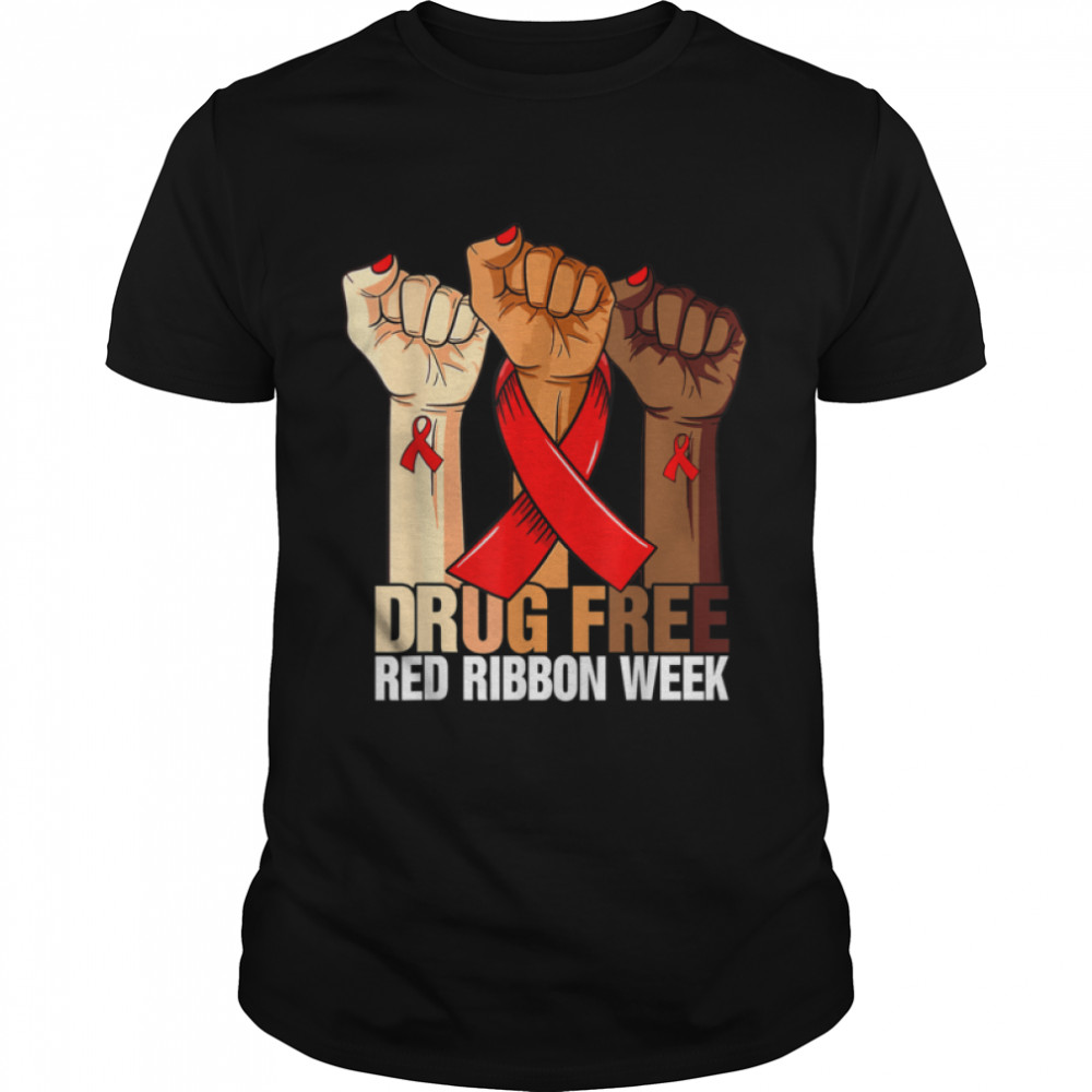 Hand In October We Wear Red Ribbon Week Awareness 2021 T-Shirt B09K3ZGL1N