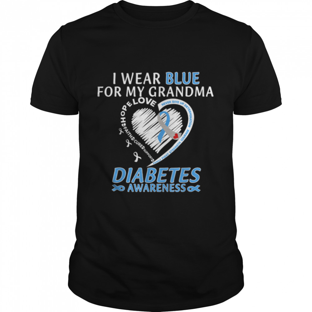 I Wear Blue For My Grandma Ribbon Heart Diabetes Awareness T-Shirt B09JSHC1GS