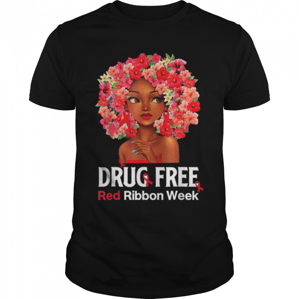 In October We Wear Red Ribbon Week BlackWoman Awareness 2021 T-Shirt B09JX1VCZ6s