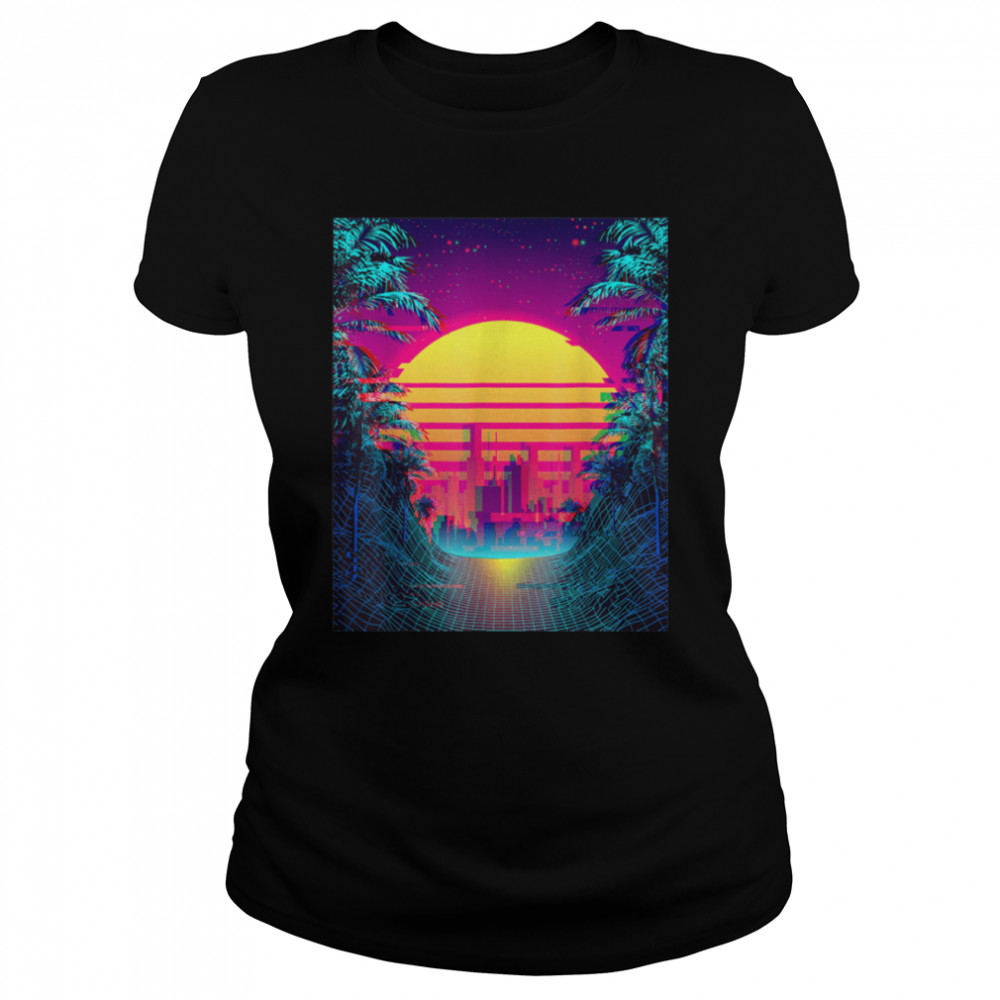 Retro Outrun Synthwave Aesthetic 80's Vaporwave T- B09JX2QZ5Y Classic Women's T-shirt