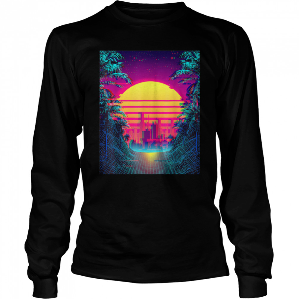 Retro Outrun Synthwave Aesthetic 80's Vaporwave T- B09JX2QZ5Y Long Sleeved T-shirt