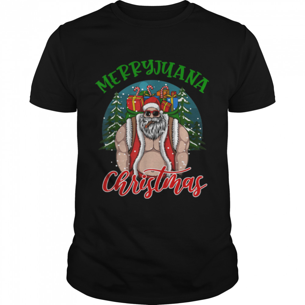 Santa Smoking Merrijuana Christmas Funny-Weed T- B09K3GLSJ3 Classic Men's T-shirt