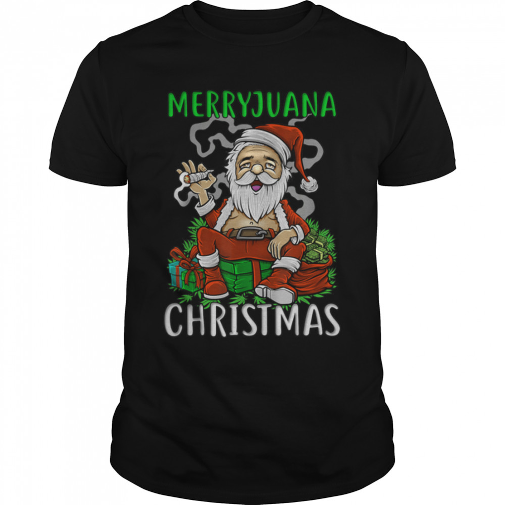 Santa Smoking Merrijuana Christmas Funny Weed Tee T-Shirt B09JS2G21Ks