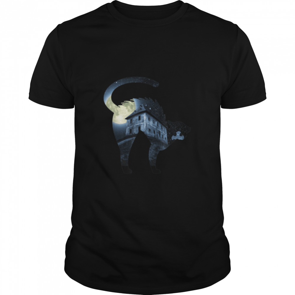 Scary Black Cat Halloween Shirt Costume Haunted House & Moon T-Shirt B09JT3GYHL