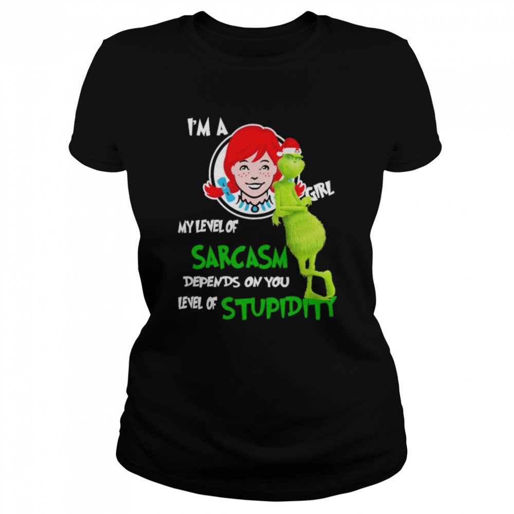 Grinch santa I’m a wendys girl my level of sarcasm depends on you level of stupidity christmas shirt Classic Women's T-shirt