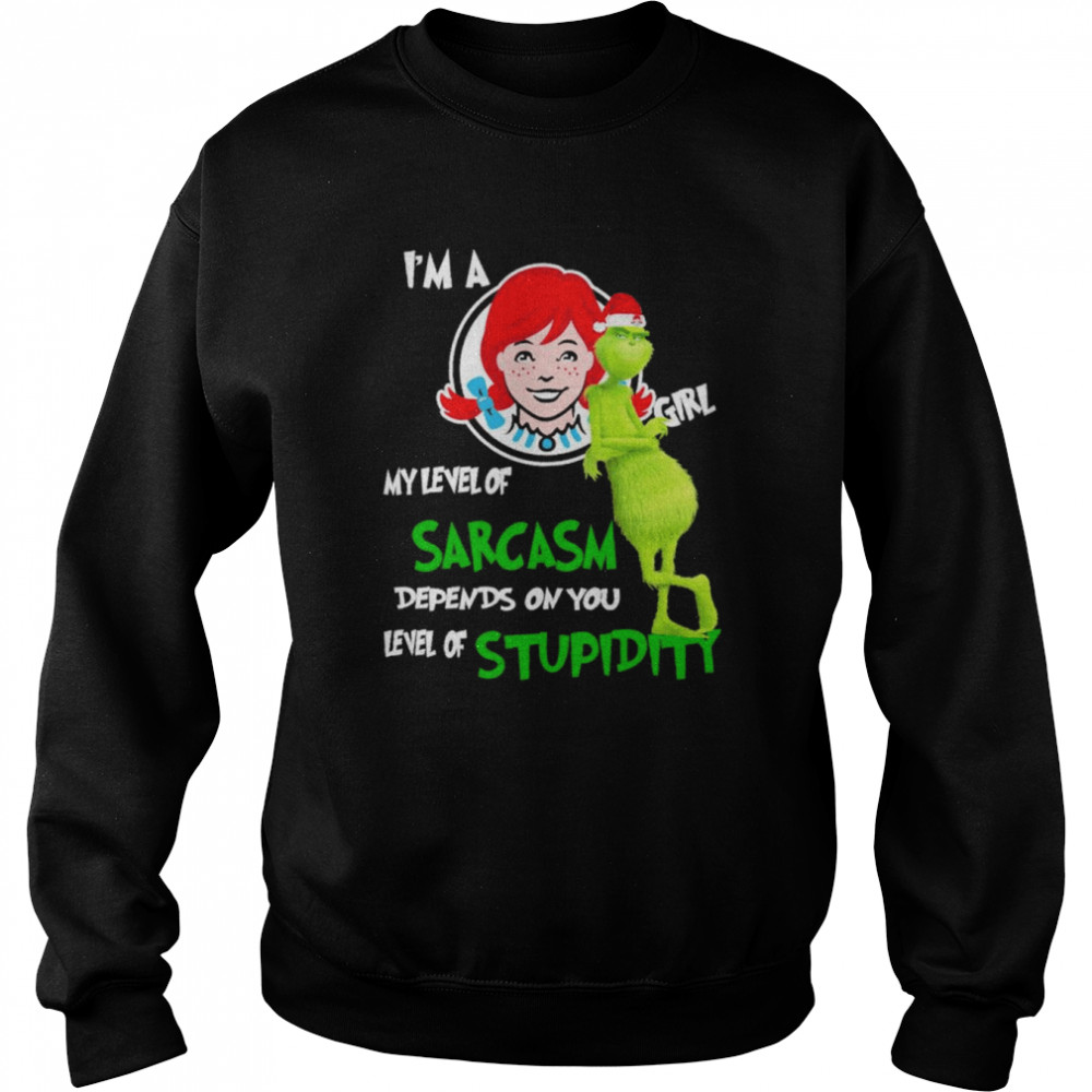 Grinch santa I’m a wendys girl my level of sarcasm depends on you level of stupidity christmas shirt Unisex Sweatshirt