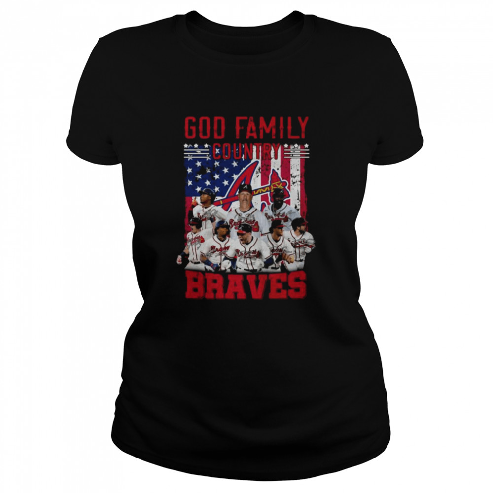 God family country Atlanta Braves signatures American flag shirt Classic Women's T-shirt