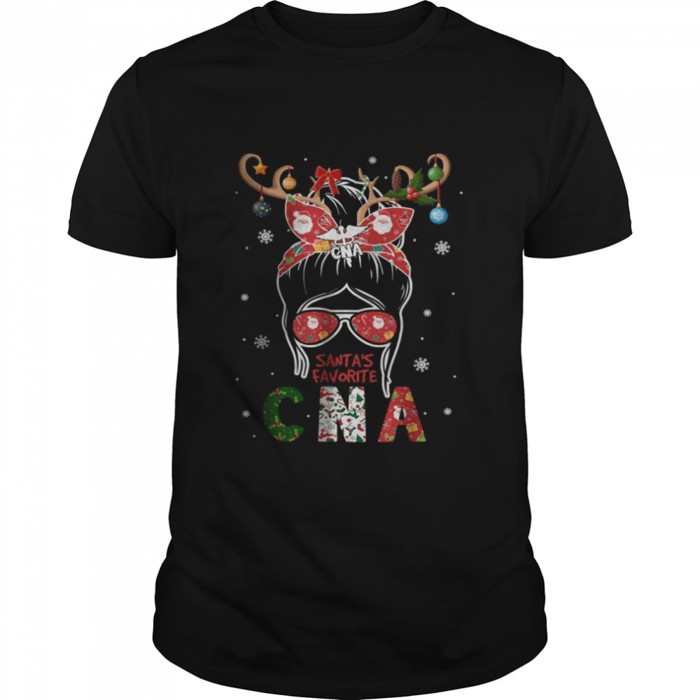 Messy Bun Hair Christmas Present Santa’s Favorite CNA T-Shirt