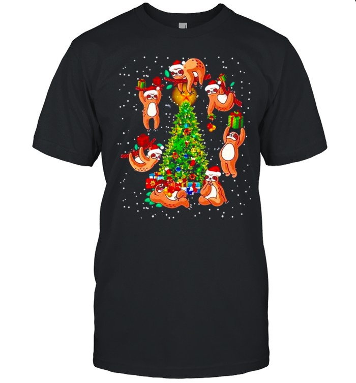 Sloth around Christmas tree shirts