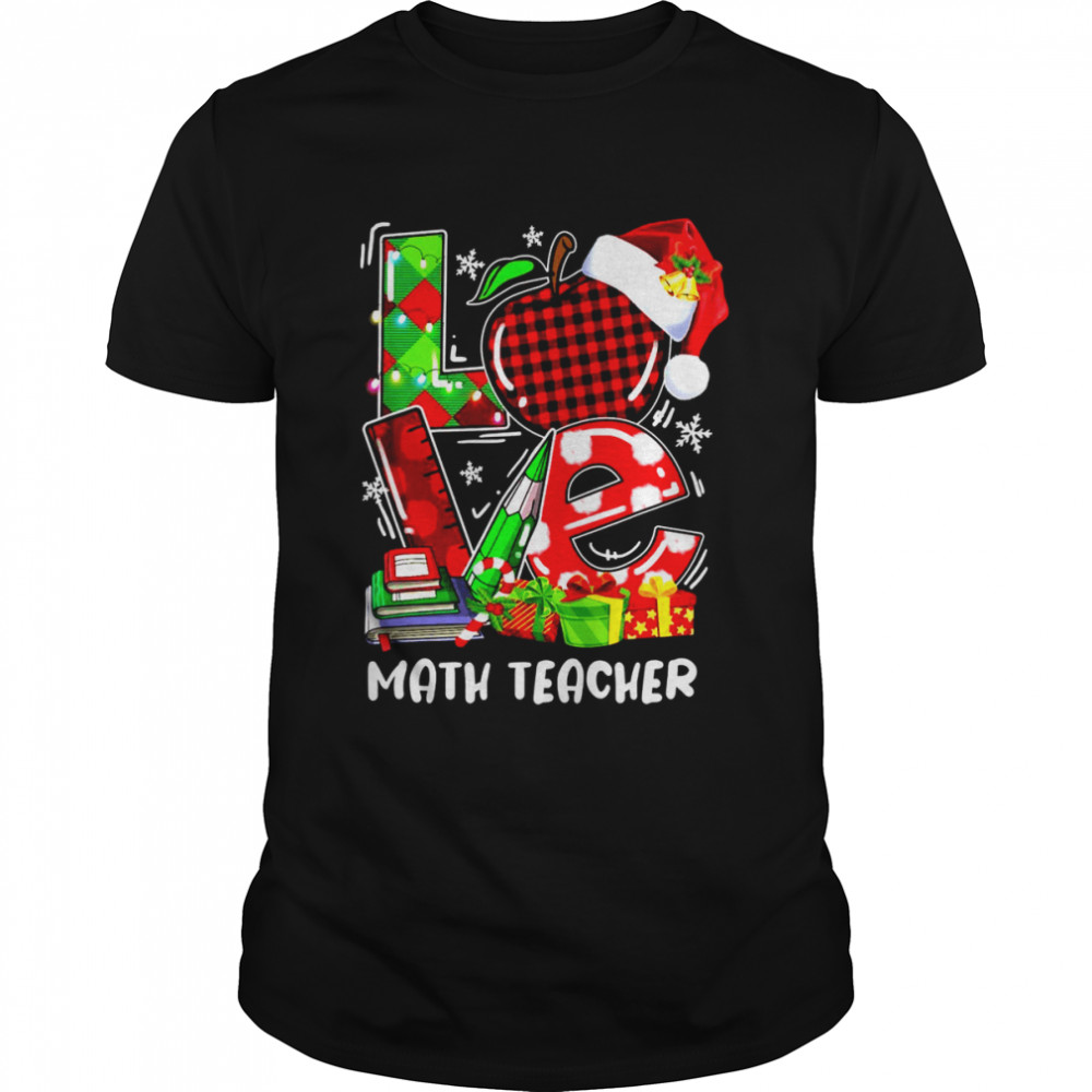 Love Math Teacher Christmas Lights Red Plaid Santa Xmas  Classic Men's T-shirt