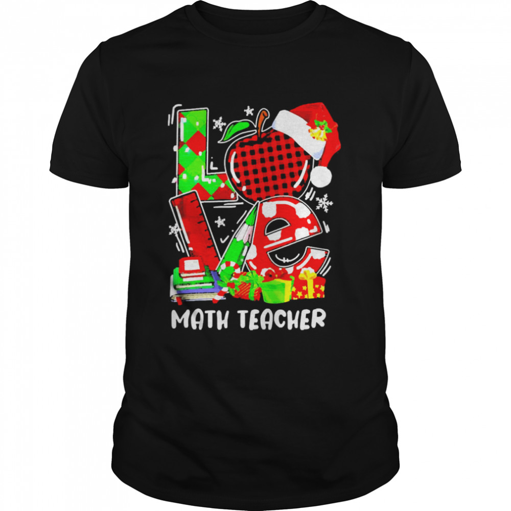 Love Math Teacher Christmas Lights Red Plaid Santa Xmas Sweater T-shirt Classic Men's T-shirt