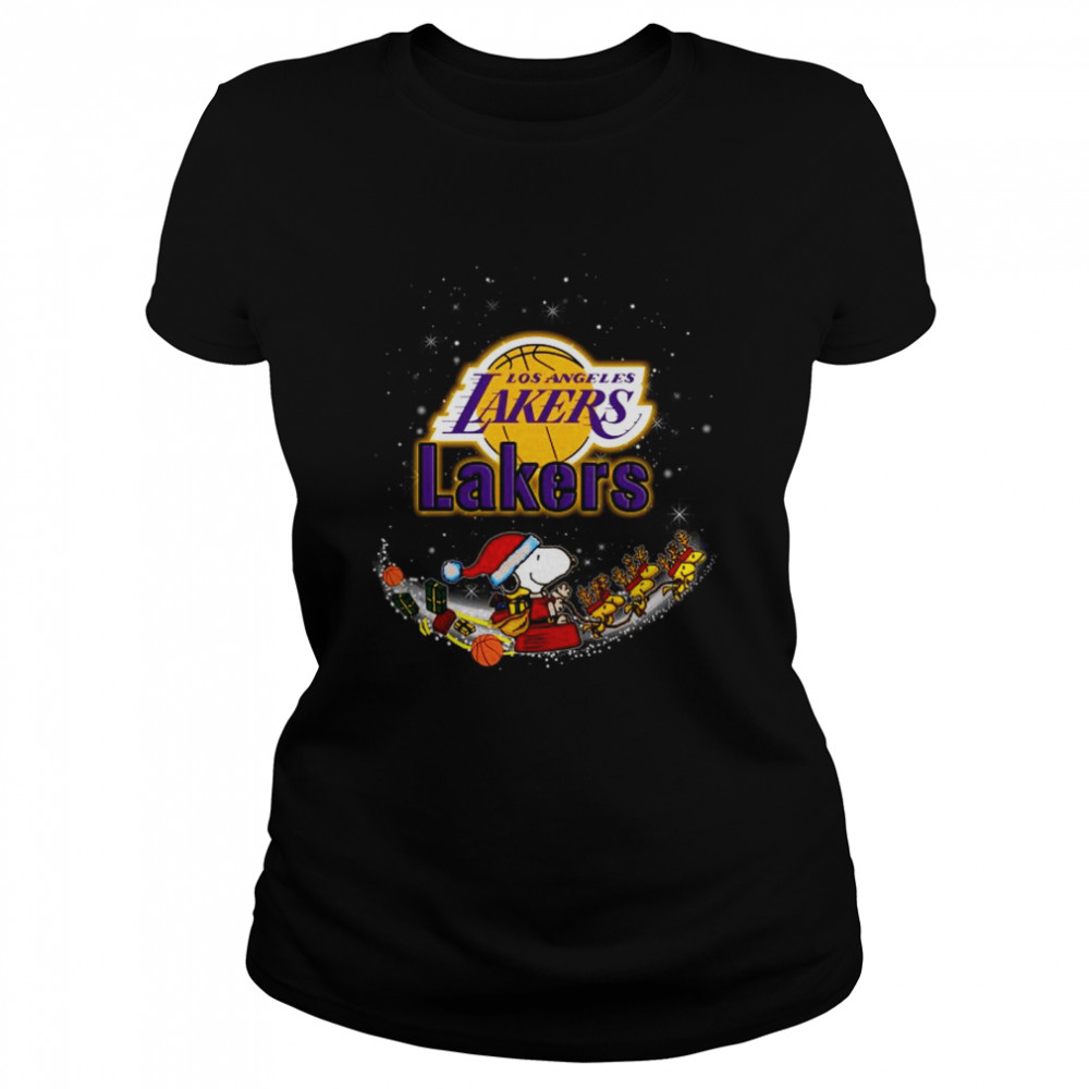 Santa Snoopy and Woodstock Los Angeles Lakers 2021 Christmas tshirt Classic Women's T-shirt