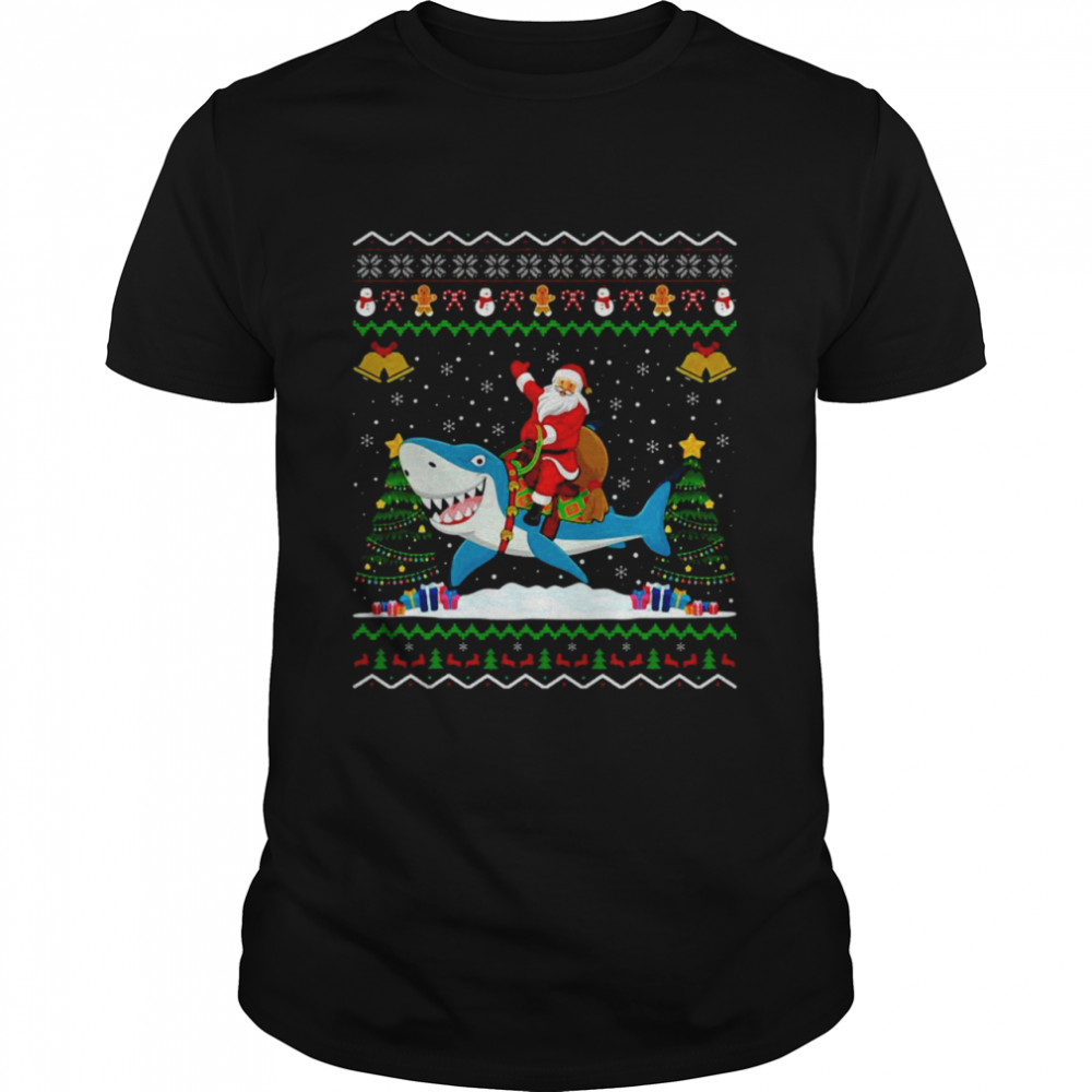 Shark Ugly Xmas Gift Santa Riding Shark Christmas Sweater T-shirts