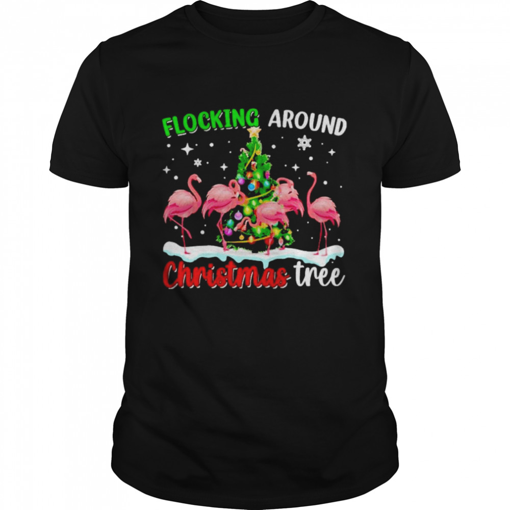 Original flamingo flocking around Christmas tree sweaters