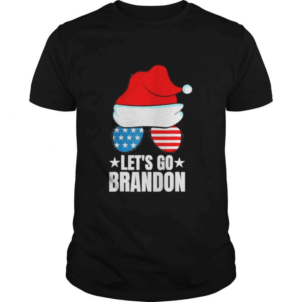 Santa Hat Glasses American Flag Let’s Go Brandon Christmas shirt