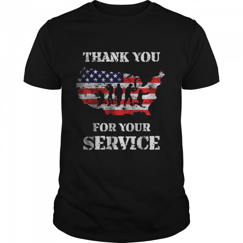 Thank You For Your Service Veteran American Flag 4th of July T-Shirt