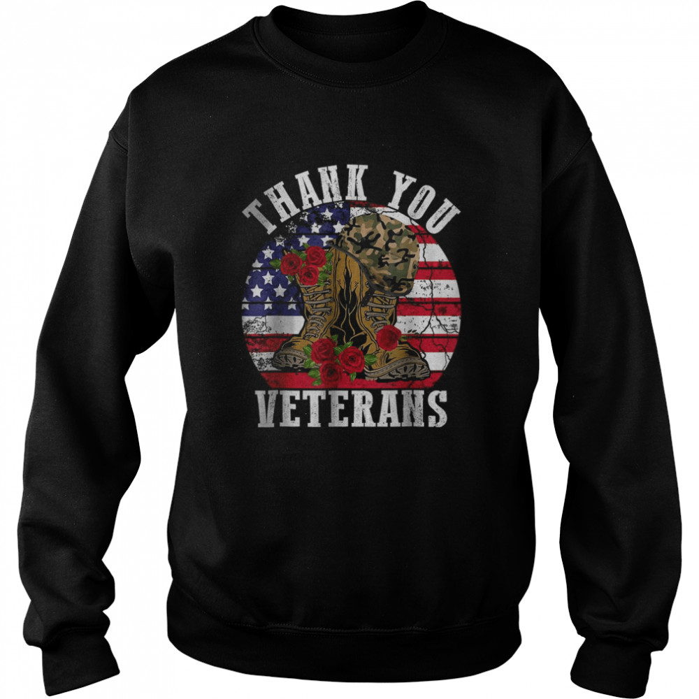 Vintage Thank You Veterans Combat Boots Flower Veterans Day T- Unisex Sweatshirt
