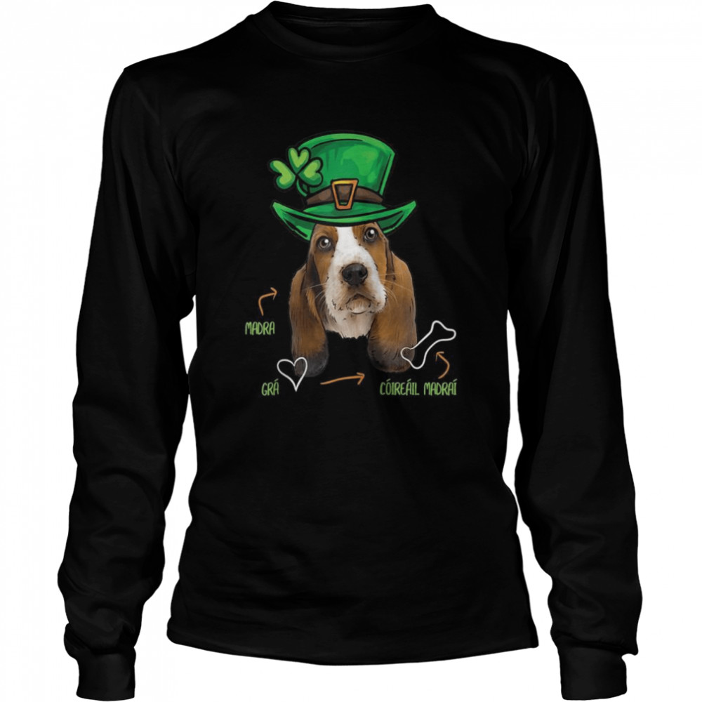 St Patricks Day Basset Hound Dog, Gaelic Irish Long Sleeved T-shirt