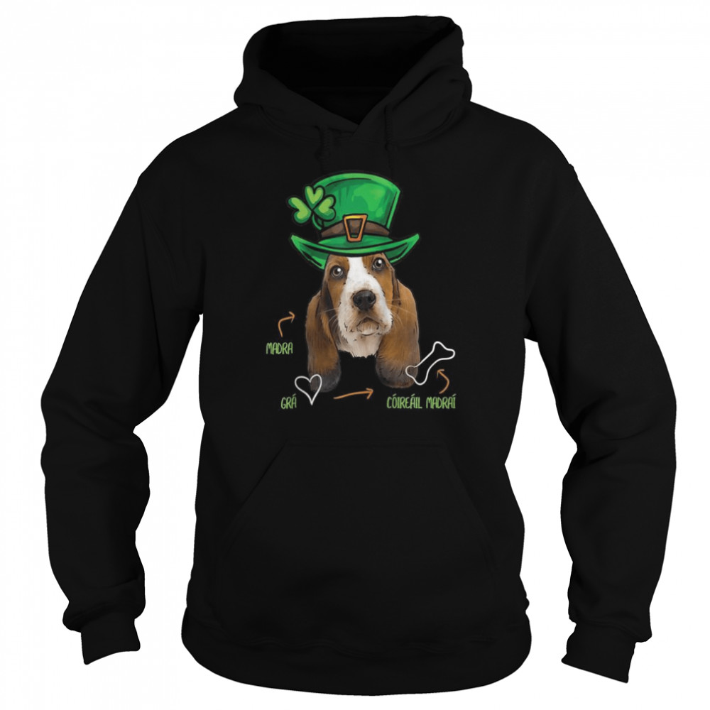 St Patricks Day Basset Hound Dog, Gaelic Irish Unisex Hoodie