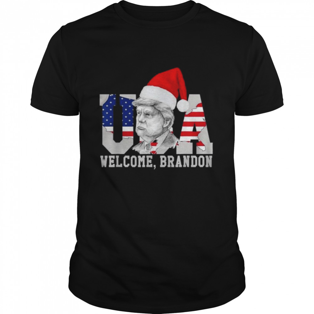 Welcome Brandon US Flag Christmas Trump Santa Xmas Shirt