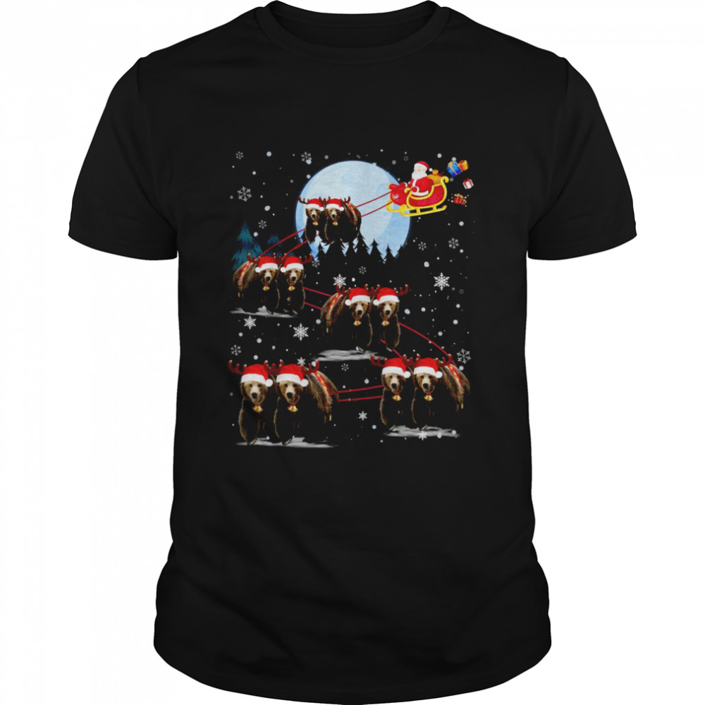 Bears Hat Reindeer Santa Under Moonlight Christmas Shirts