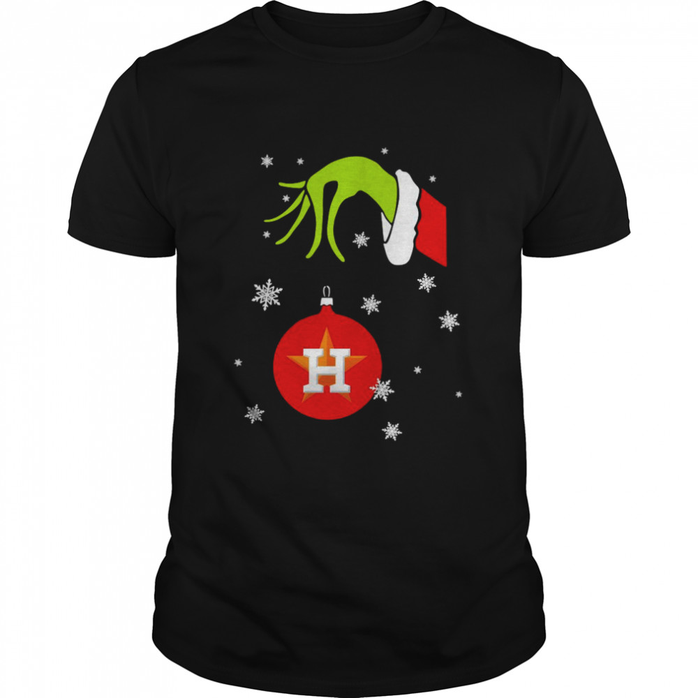 Grinch Hand holding Ornament Houston Astros Snowflake Christmas shirts