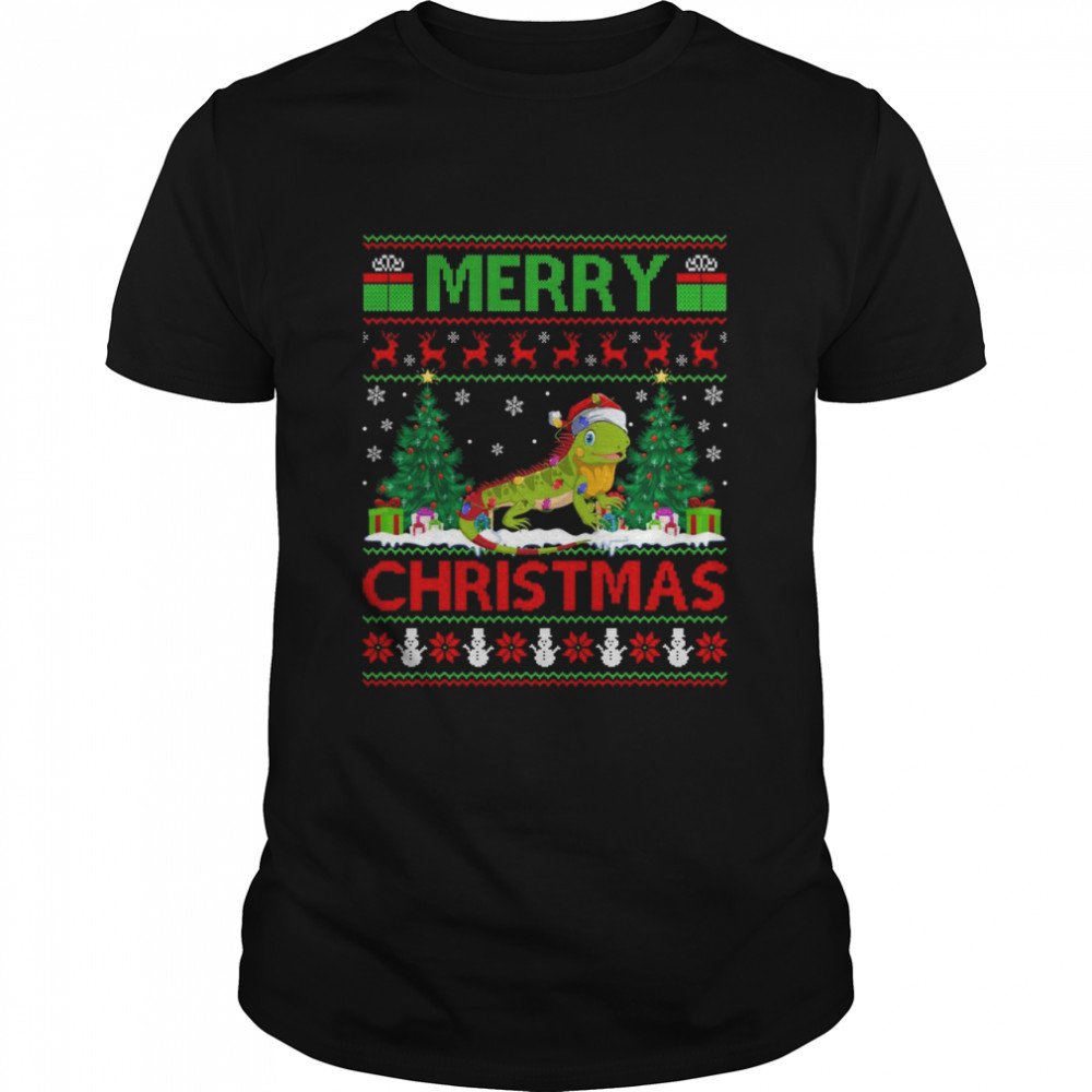 Iguana Xmas Lighting Santa Ugly Iguana Christmas Shirts