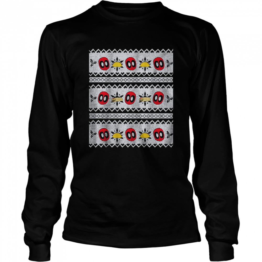 Marvel Comics Faux Ugly Deadpool Christmas Sweater  Long Sleeved T-shirt