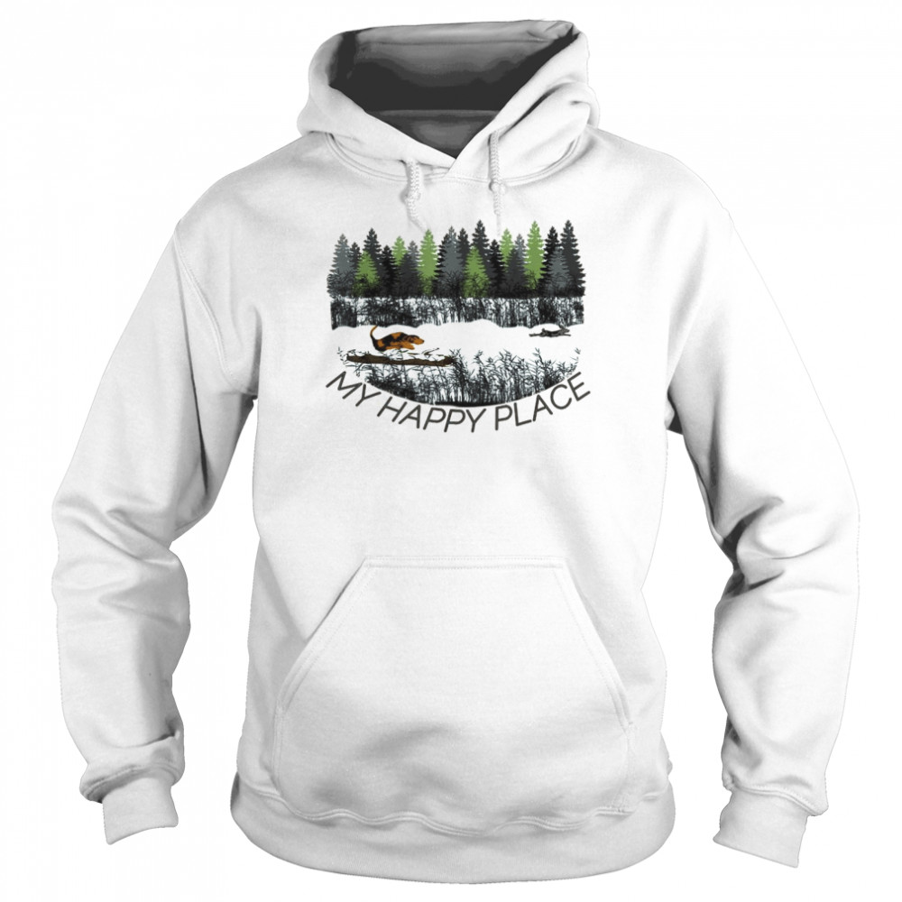 Rabbit Hunter My Happy Place Beagle Chasing Tail Hunting  Unisex Hoodie