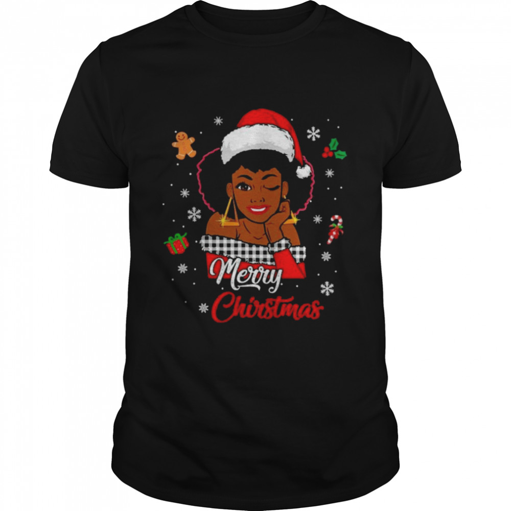 Black African Girl American Melanin Christmas Santa Hat Xmas shirt Classic Men's T-shirt