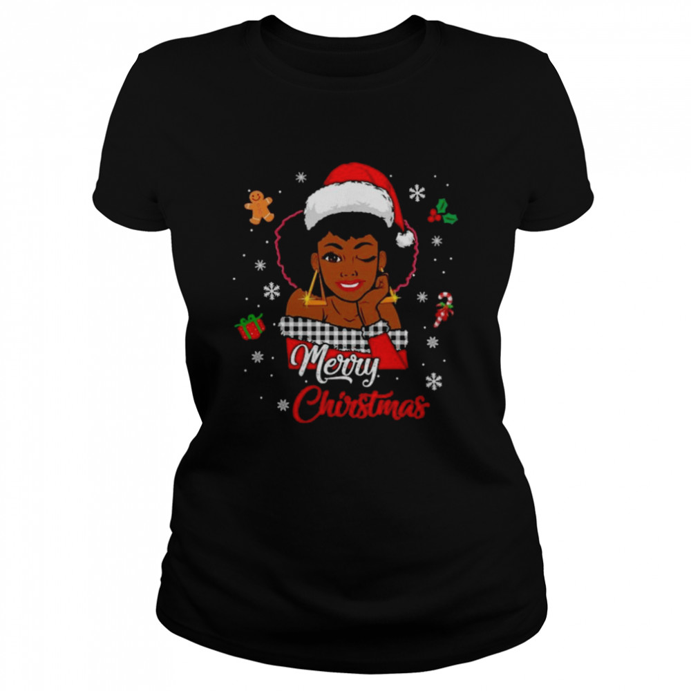 Black African Girl American Melanin Christmas Santa Hat Xmas shirt Classic Women's T-shirt