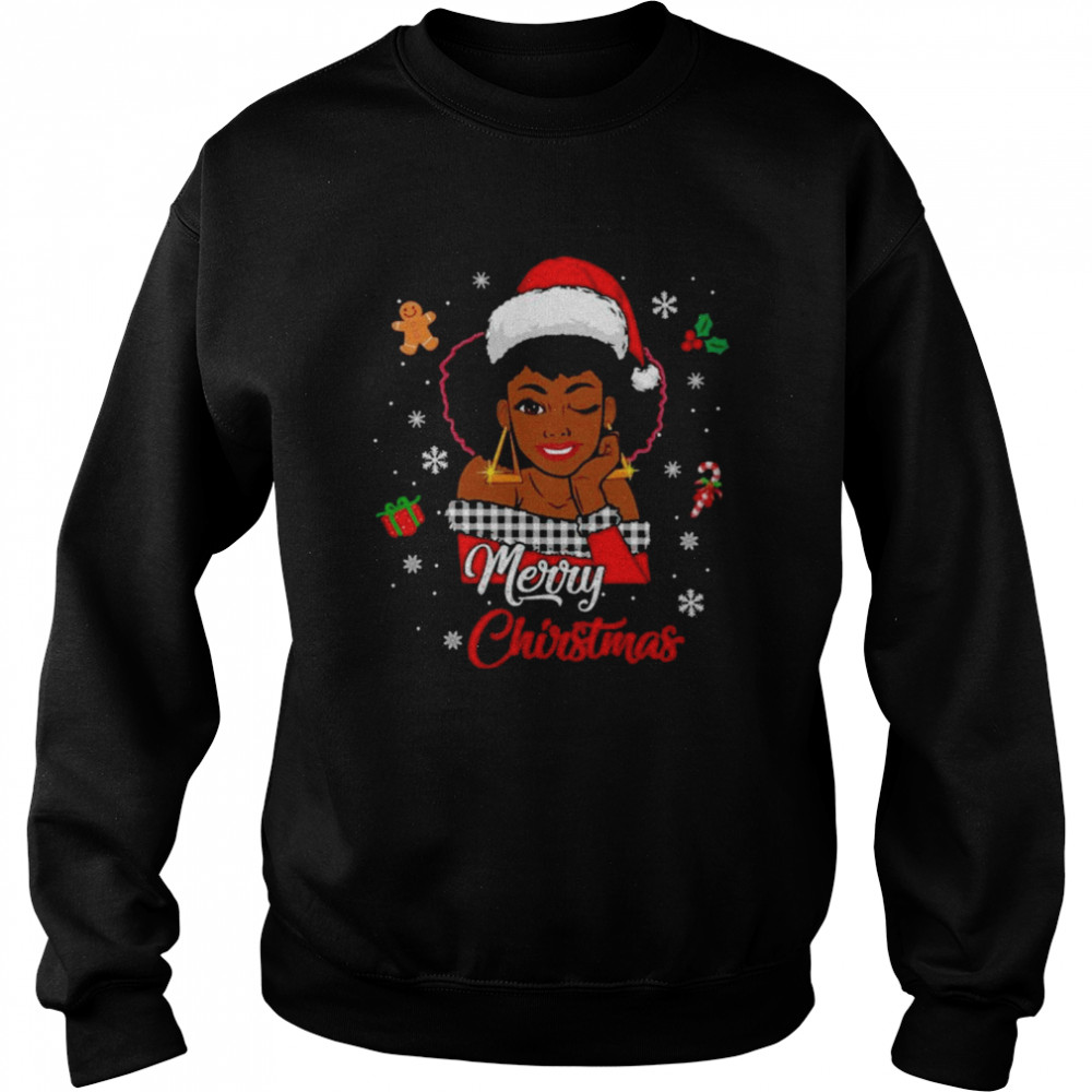 Black African Girl American Melanin Christmas Santa Hat Xmas shirt Unisex Sweatshirt