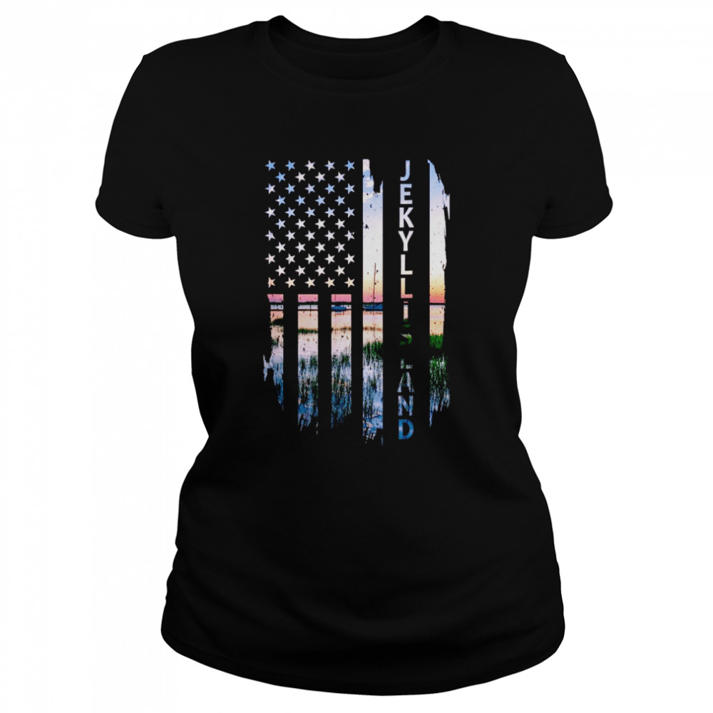 Jekyll Island Georgia Summer Sunset American Flag Patriotic Classic Women's T-shirt