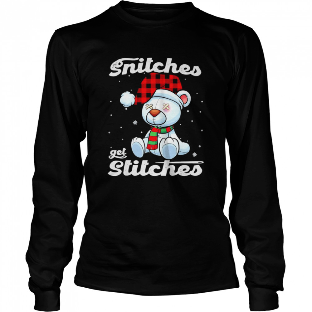 Snitches Get Stitches Xmas Matching Pajamas Santa Hat shirt Long Sleeved T-shirt