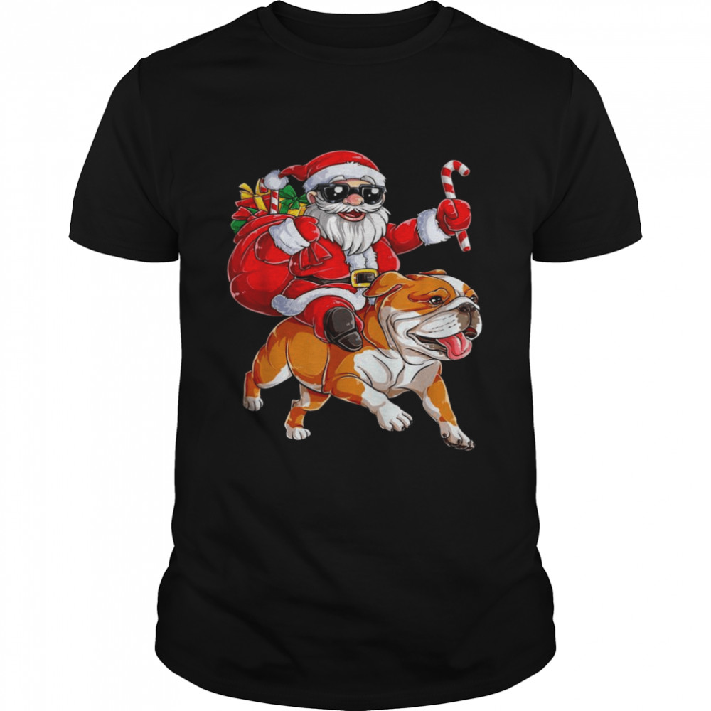 Awesome Santa Riding English Bulldog Christmas PJs Holiday Shirts