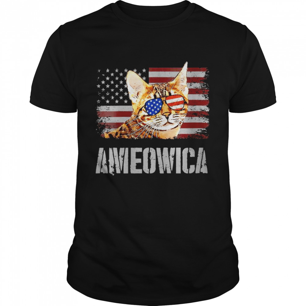 Ocicat Cat Ameowica Retro USA American Flag Shirts